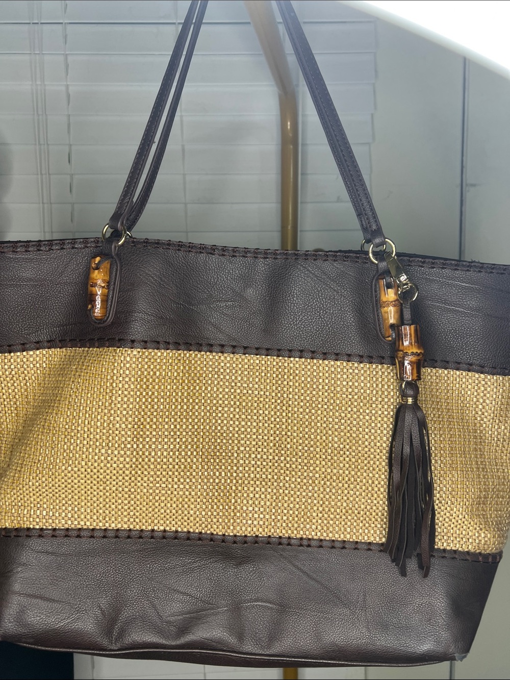 Big Buddha Brown & Natural Straw Tote with Tassel